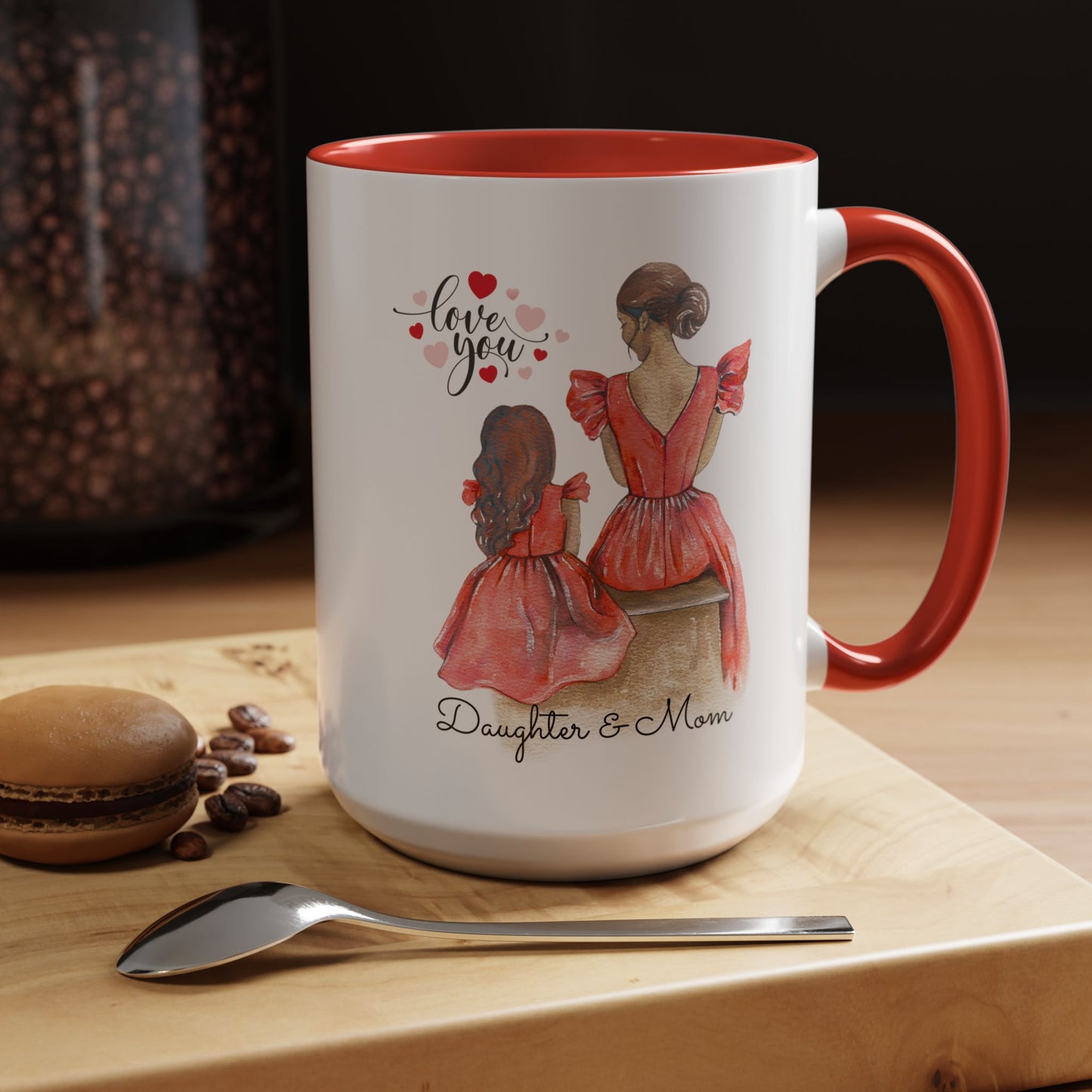 Daughter & Mom Love Accent Coffee Mug | Gift for Moms, Matching Mug Set, Heartfelt Mom Gift, Mother's Day Coffee Cup, Family Bonding Mug