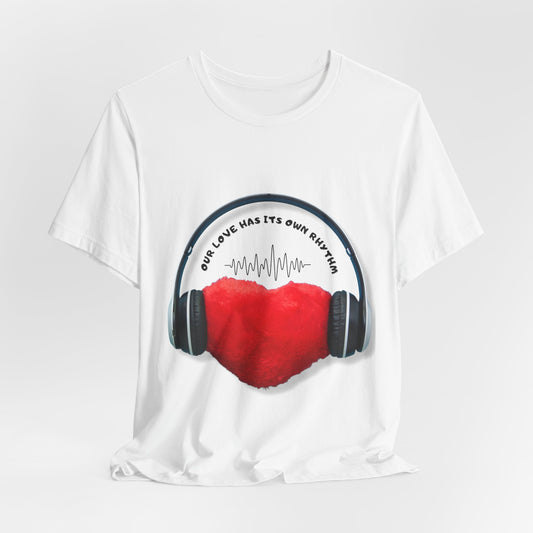 Love Music Vibes Unisex Tee - Music Lover Gift, Heartbeat Shirt, Casual Wear, Heart & Headphones Tee, Valentine's Day Gift