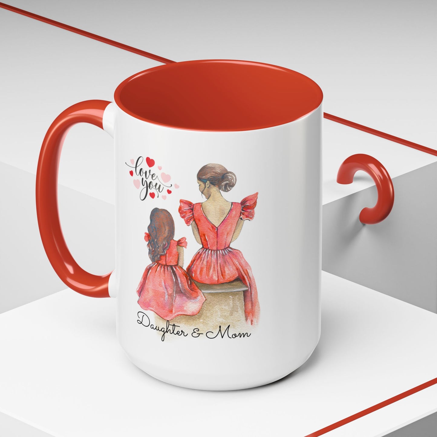 Daughter & Mom Love Accent Coffee Mug | Gift for Moms, Matching Mug Set, Heartfelt Mom Gift, Mother's Day Coffee Cup, Family Bonding Mug