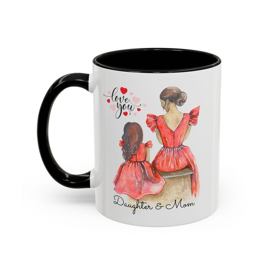 Daughter & Mom Love Accent Coffee Mug | Gift for Moms, Matching Mug Set, Heartfelt Mom Gift, Mother's Day Coffee Cup, Family Bonding Mug