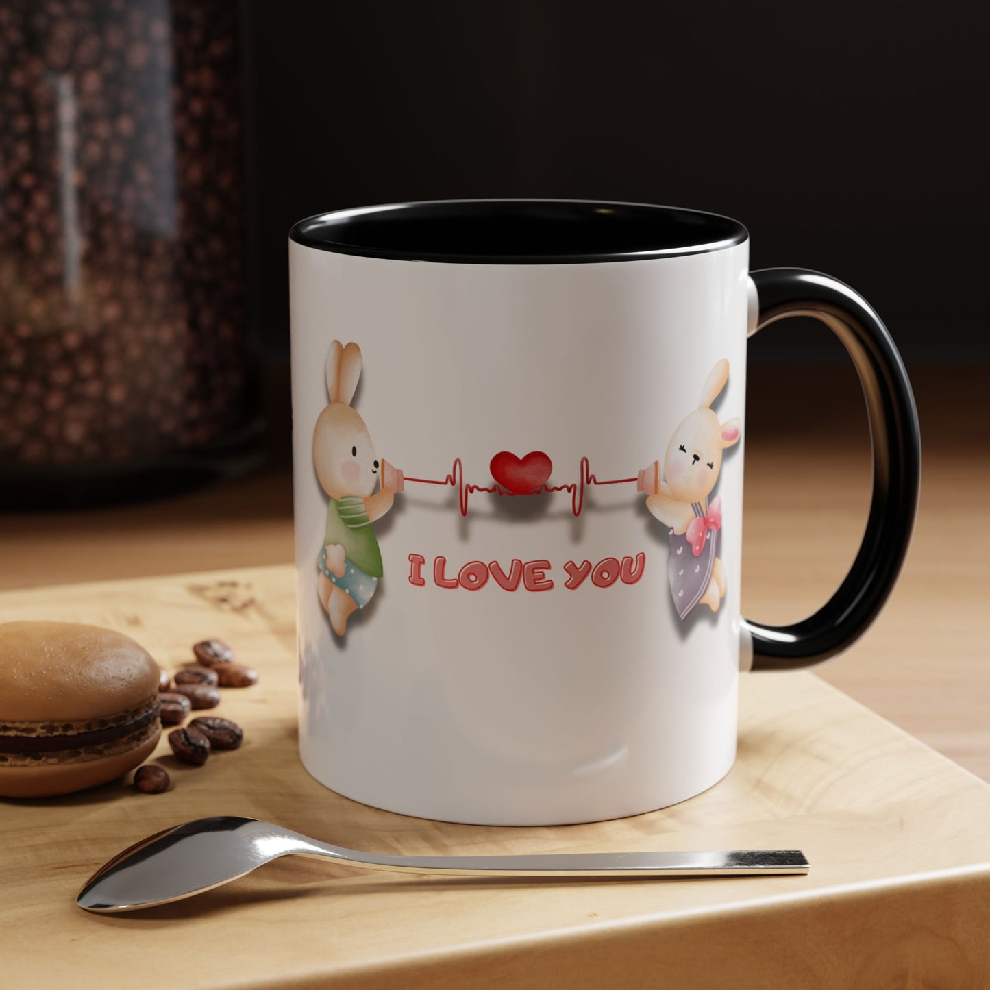 Cute Love Bunnies Mug, I Love You Coffee Cup, Rabbit Gift, Valentine's Day Mug, Cute Animal Lover's Cup