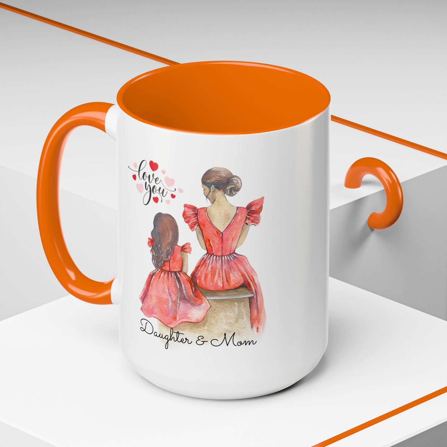 Daughter & Mom Love Accent Coffee Mug | Gift for Moms, Matching Mug Set, Heartfelt Mom Gift, Mother's Day Coffee Cup, Family Bonding Mug