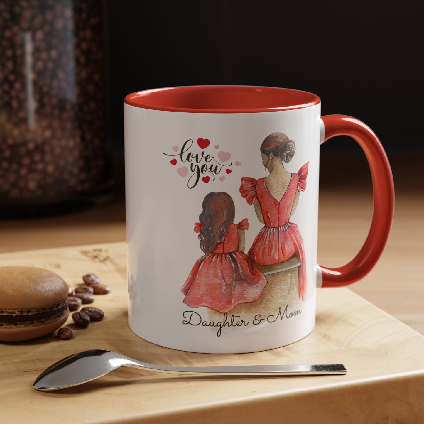 Daughter & Mom Love Accent Coffee Mug | Gift for Moms, Matching Mug Set, Heartfelt Mom Gift, Mother's Day Coffee Cup, Family Bonding Mug