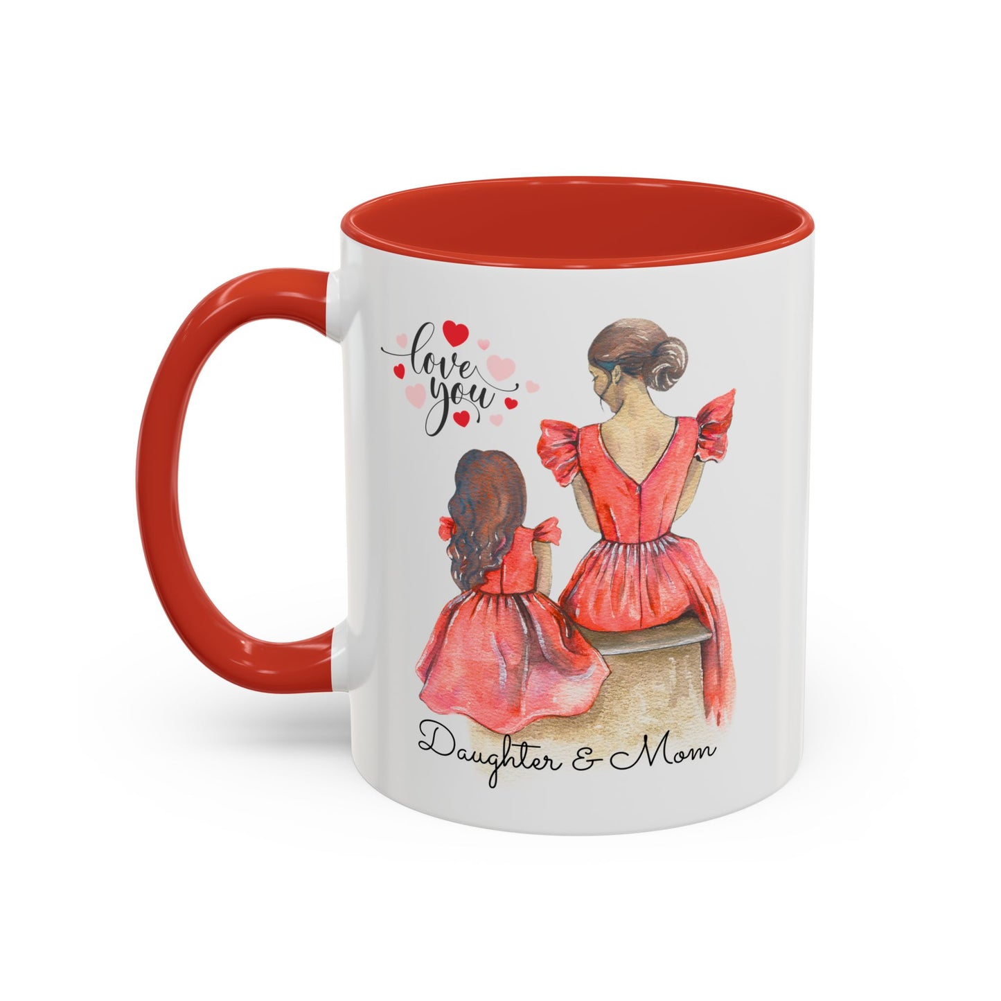 Daughter & Mom Love Accent Coffee Mug | Gift for Moms, Matching Mug Set, Heartfelt Mom Gift, Mother's Day Coffee Cup, Family Bonding Mug