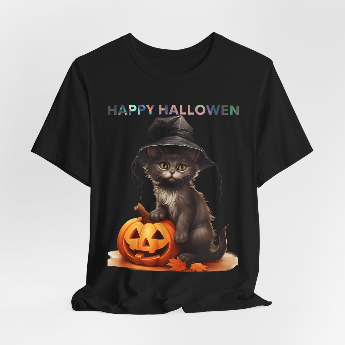 Halloween Cat Tee, Cute Halloween Shirt, Unisex Jurassic Tee, Fall Festival Top, Spooky Cat Costume T-Shirt, October Celebration Apparel