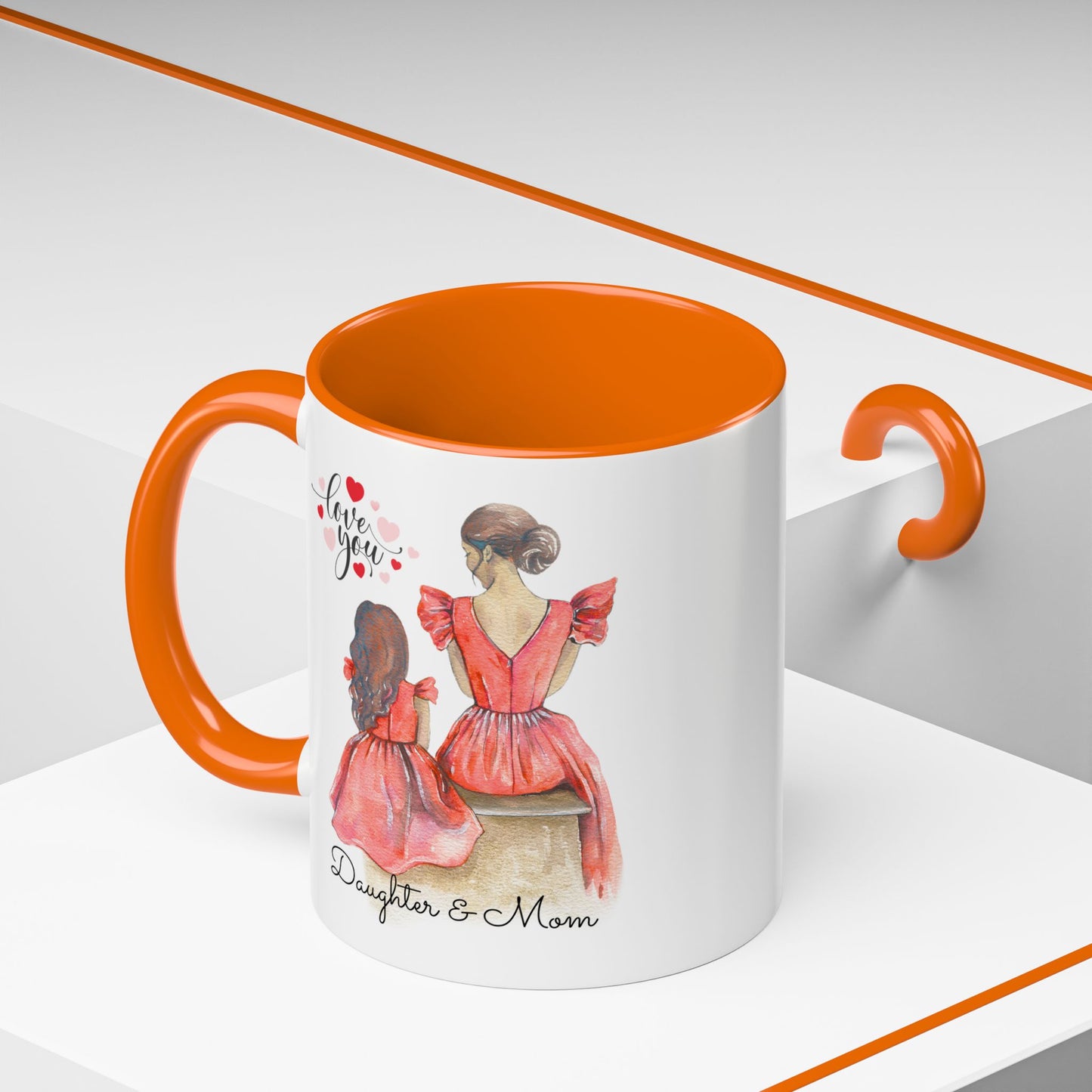 Daughter & Mom Love Accent Coffee Mug | Gift for Moms, Matching Mug Set, Heartfelt Mom Gift, Mother's Day Coffee Cup, Family Bonding Mug