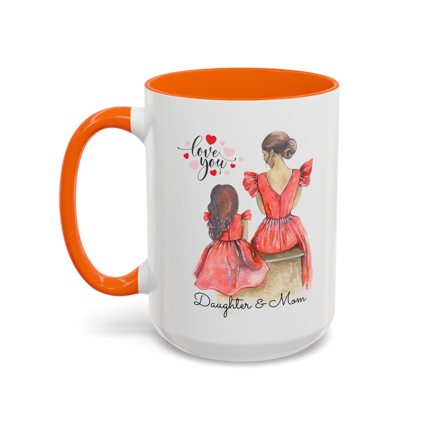 Daughter & Mom Love Accent Coffee Mug | Gift for Moms, Matching Mug Set, Heartfelt Mom Gift, Mother's Day Coffee Cup, Family Bonding Mug