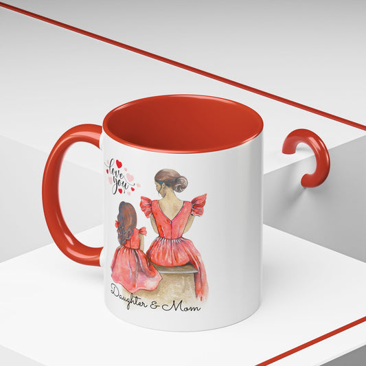 Daughter & Mom Love Accent Coffee Mug | Gift for Moms, Matching Mug Set, Heartfelt Mom Gift, Mother's Day Coffee Cup, Family Bonding Mug