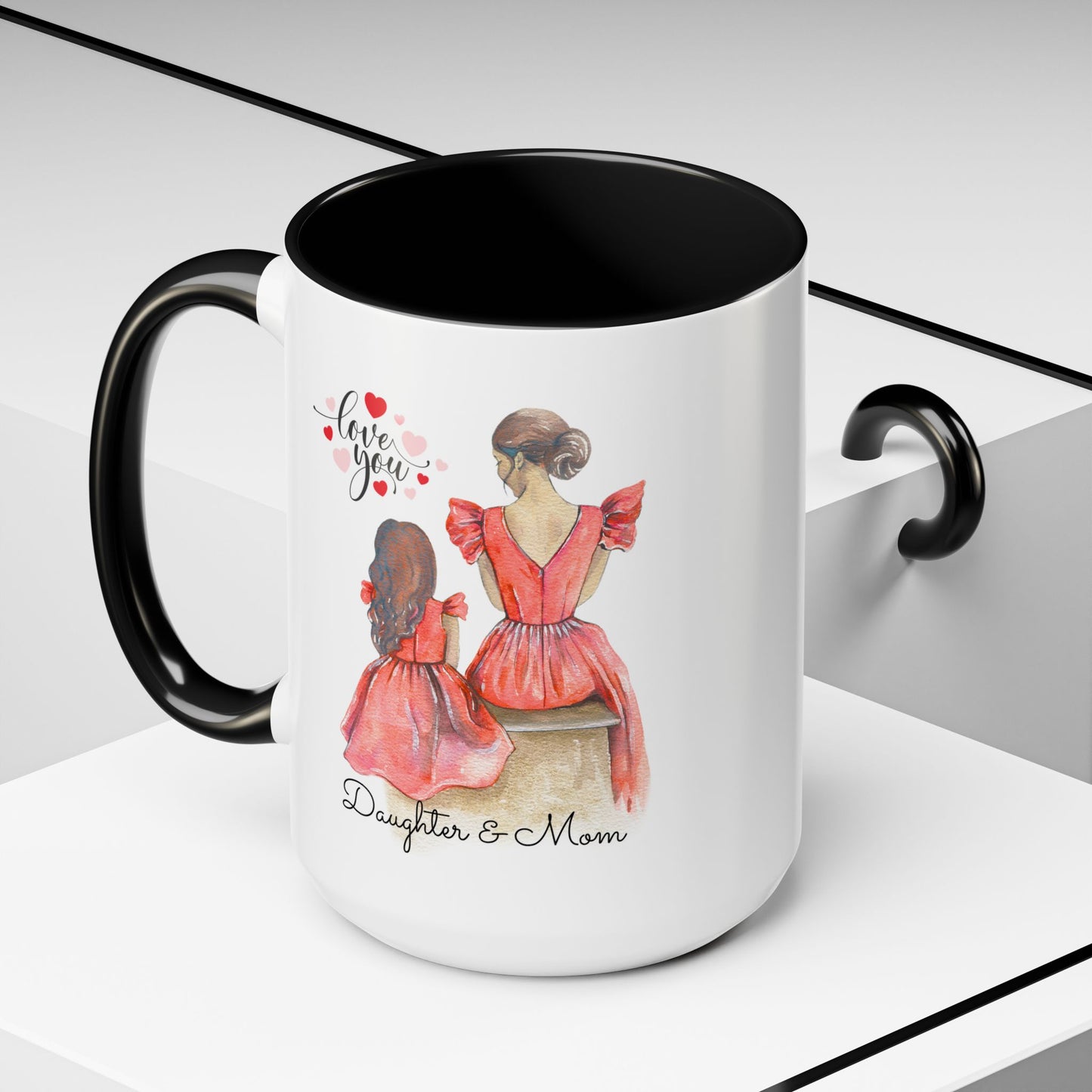 Daughter & Mom Love Accent Coffee Mug | Gift for Moms, Matching Mug Set, Heartfelt Mom Gift, Mother's Day Coffee Cup, Family Bonding Mug