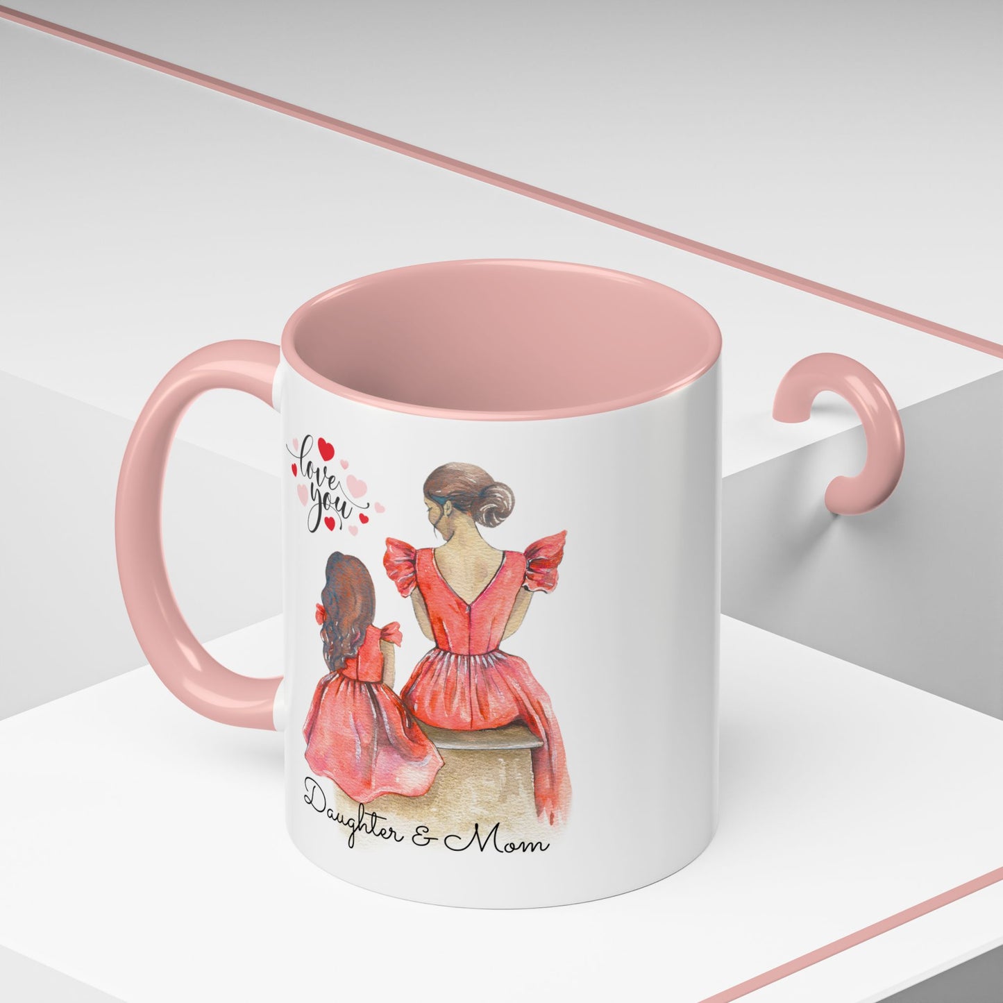 Daughter & Mom Love Accent Coffee Mug | Gift for Moms, Matching Mug Set, Heartfelt Mom Gift, Mother's Day Coffee Cup, Family Bonding Mug