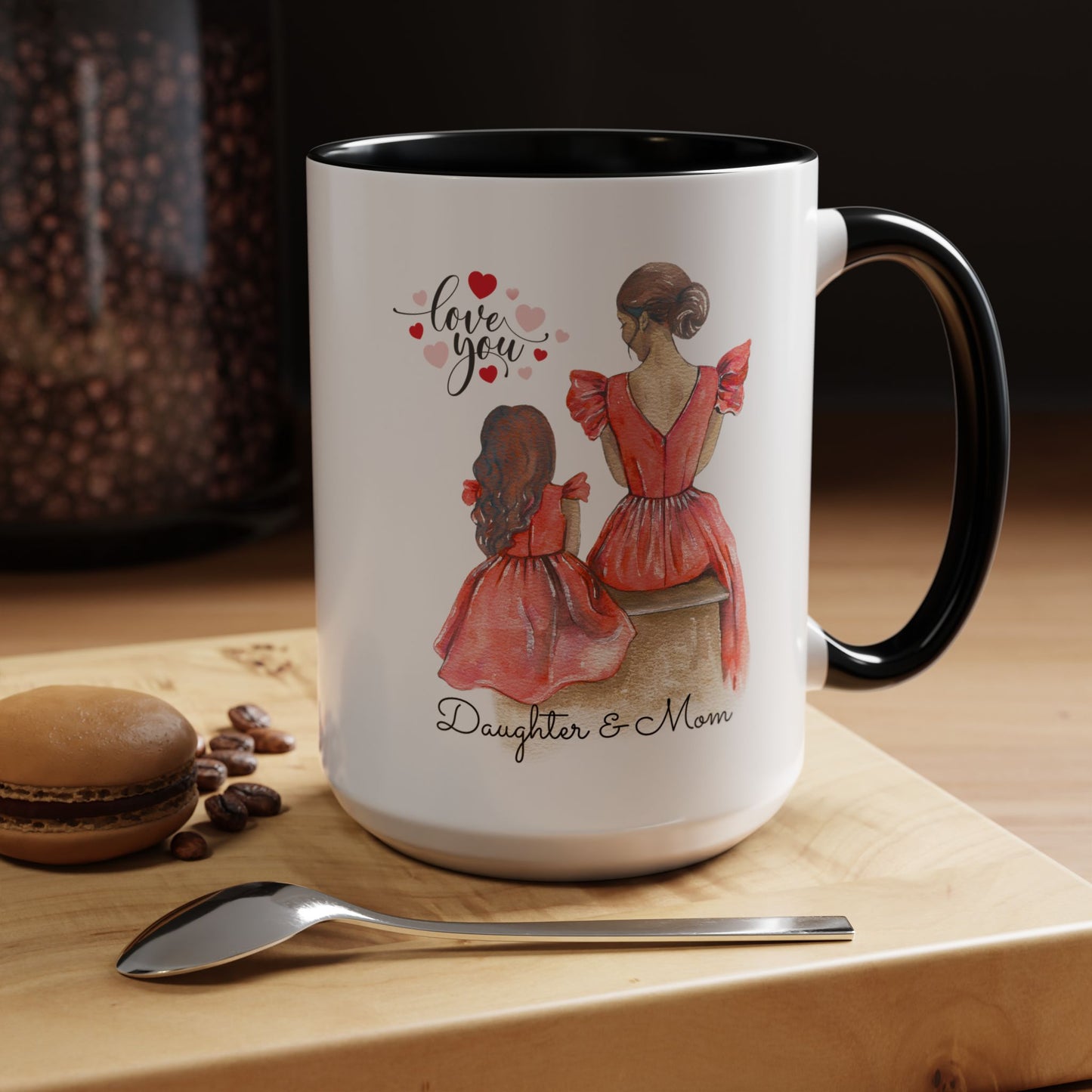 Daughter & Mom Love Accent Coffee Mug | Gift for Moms, Matching Mug Set, Heartfelt Mom Gift, Mother's Day Coffee Cup, Family Bonding Mug