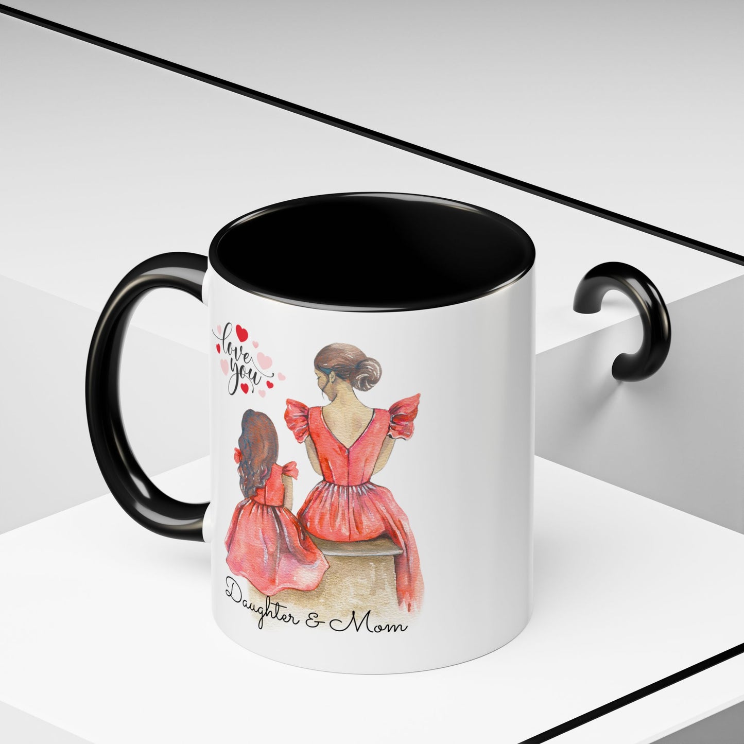 Daughter & Mom Love Accent Coffee Mug | Gift for Moms, Matching Mug Set, Heartfelt Mom Gift, Mother's Day Coffee Cup, Family Bonding Mug