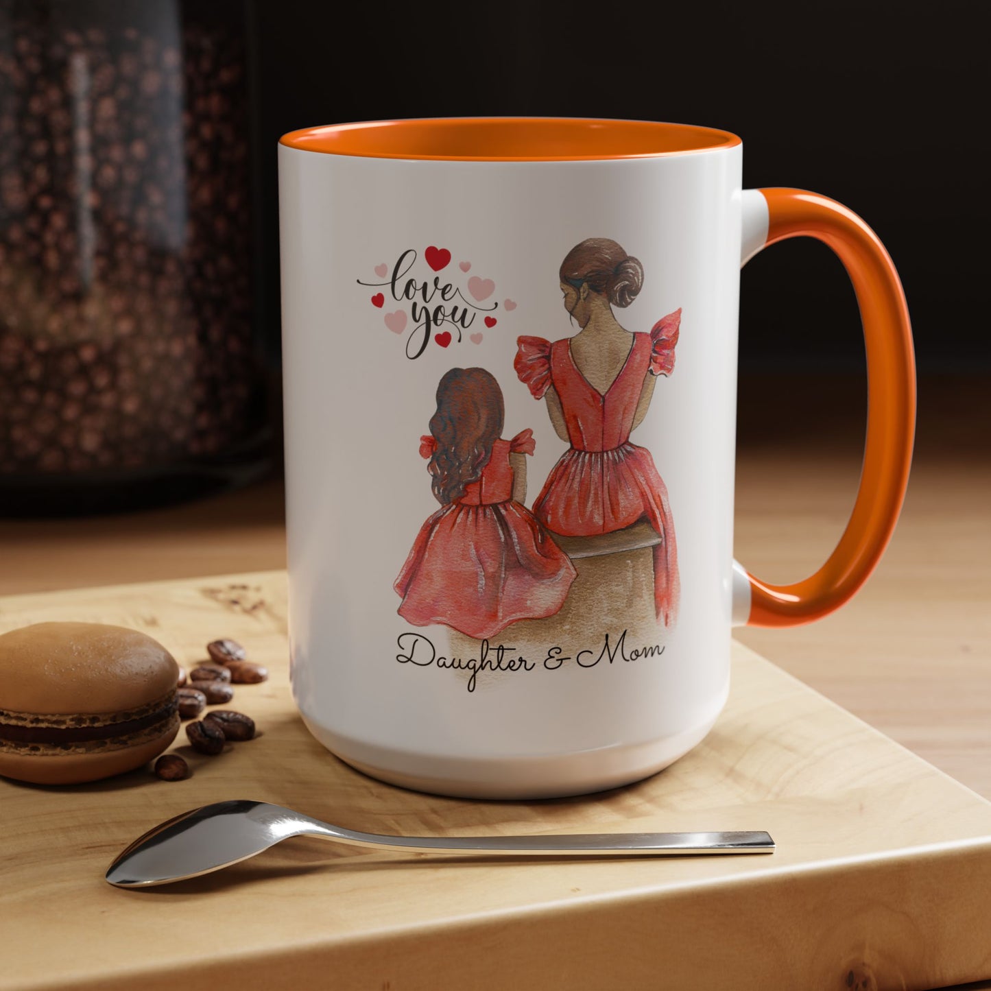 Daughter & Mom Love Accent Coffee Mug | Gift for Moms, Matching Mug Set, Heartfelt Mom Gift, Mother's Day Coffee Cup, Family Bonding Mug