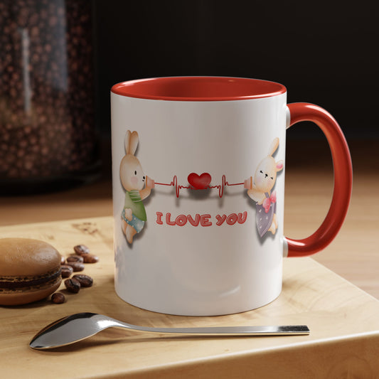 Cute Love Bunnies Mug, I Love You Coffee Cup, Rabbit Gift, Valentine's Day Mug, Cute Animal Lover's Cup
