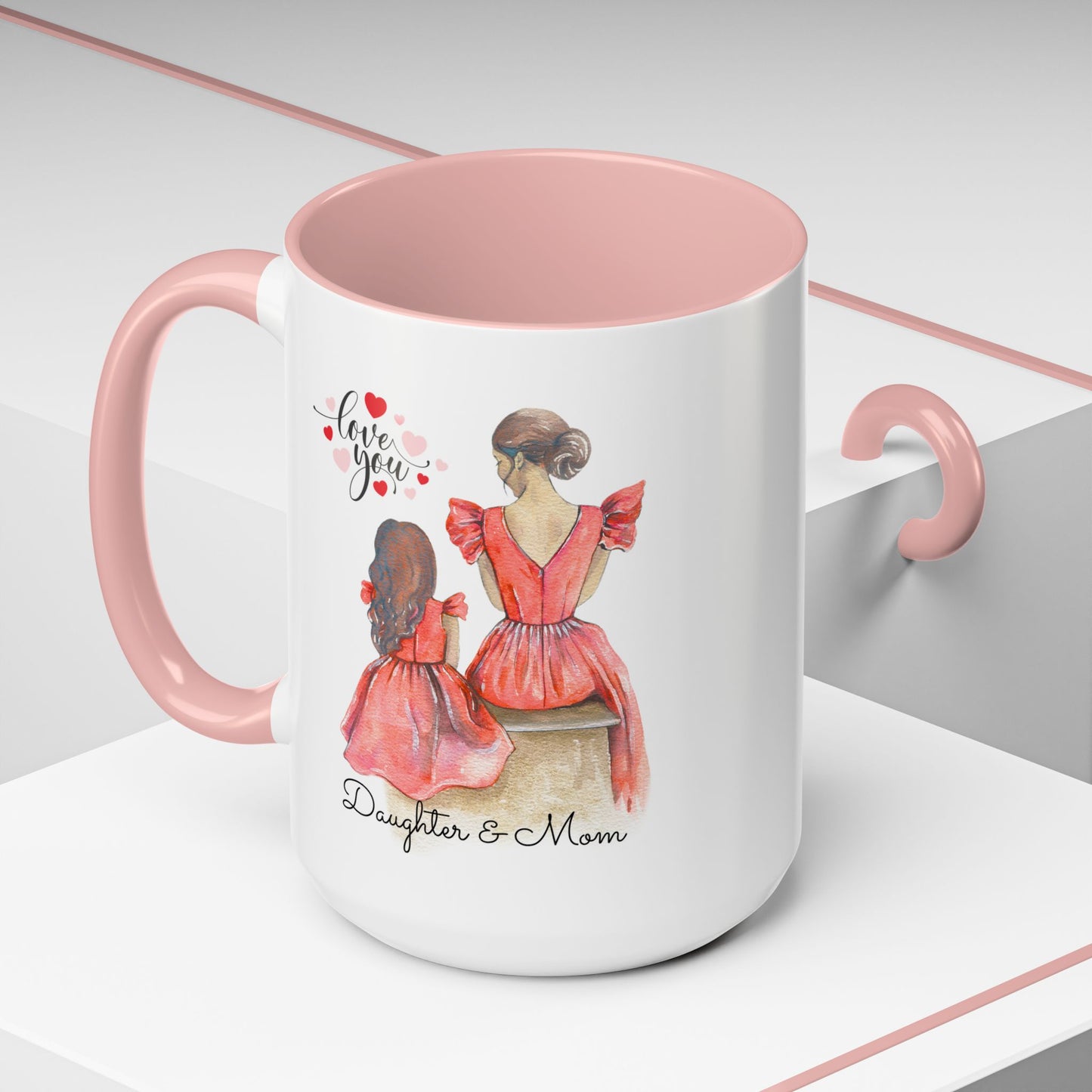 Daughter & Mom Love Accent Coffee Mug | Gift for Moms, Matching Mug Set, Heartfelt Mom Gift, Mother's Day Coffee Cup, Family Bonding Mug