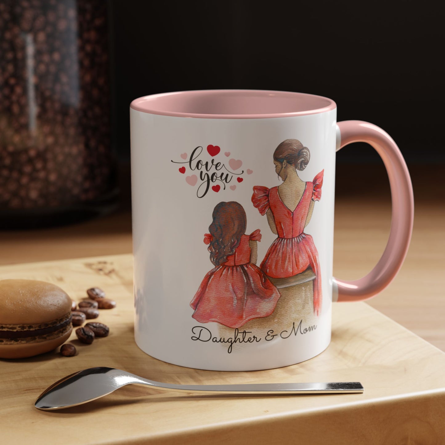Daughter & Mom Love Accent Coffee Mug | Gift for Moms, Matching Mug Set, Heartfelt Mom Gift, Mother's Day Coffee Cup, Family Bonding Mug