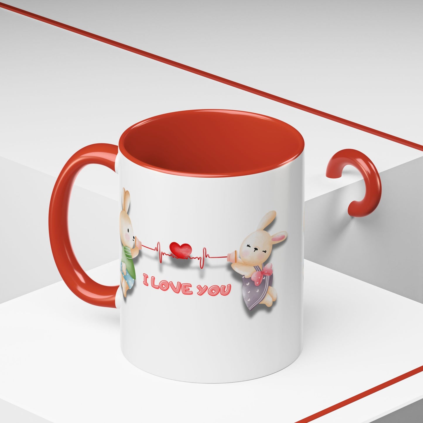 Cute Love Bunnies Mug, I Love You Coffee Cup, Rabbit Gift, Valentine's Day Mug, Cute Animal Lover's Cup