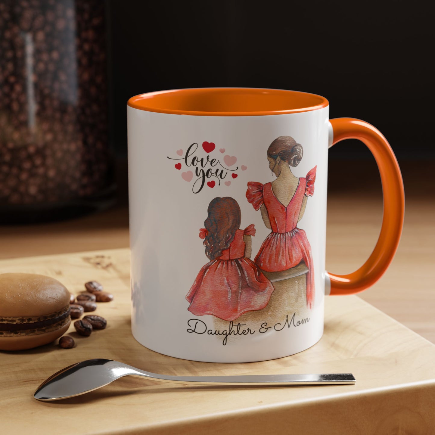 Daughter & Mom Love Accent Coffee Mug | Gift for Moms, Matching Mug Set, Heartfelt Mom Gift, Mother's Day Coffee Cup, Family Bonding Mug