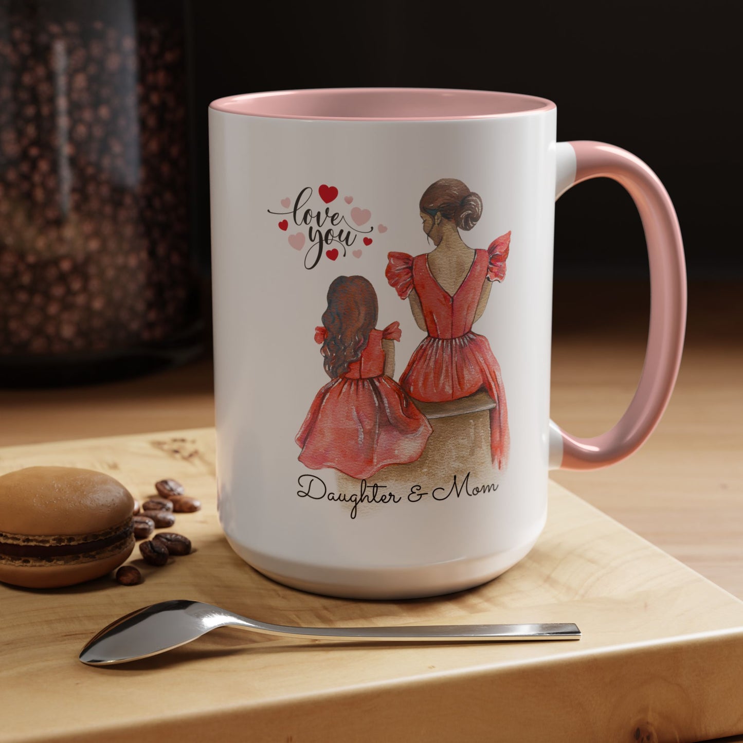 Daughter & Mom Love Accent Coffee Mug | Gift for Moms, Matching Mug Set, Heartfelt Mom Gift, Mother's Day Coffee Cup, Family Bonding Mug
