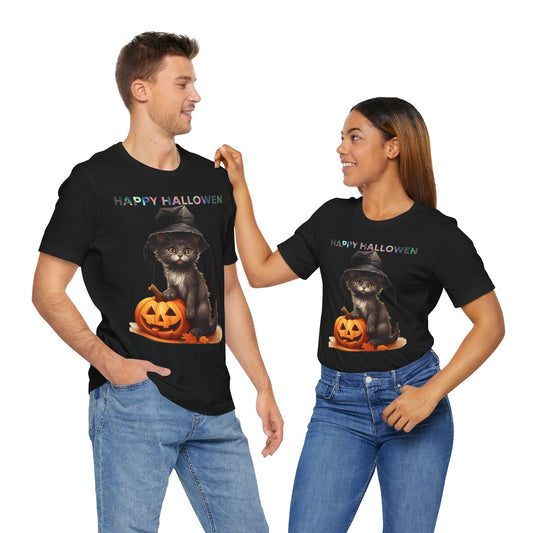 Halloween Cat Tee, Cute Halloween Shirt, Unisex Jurassic Tee, Fall Festival Top, Spooky Cat Costume T-Shirt, October Celebration Apparel