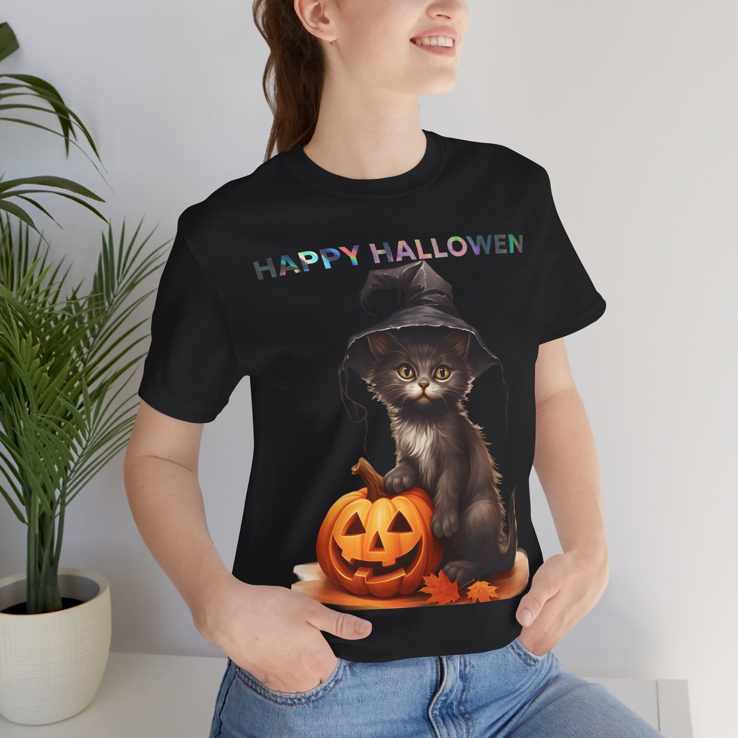 Halloween Cat Tee, Cute Halloween Shirt, Unisex Jurassic Tee, Fall Festival Top, Spooky Cat Costume T-Shirt, October Celebration Apparel