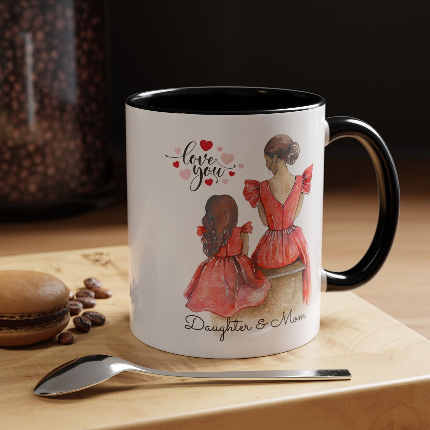 Daughter & Mom Love Accent Coffee Mug | Gift for Moms, Matching Mug Set, Heartfelt Mom Gift, Mother's Day Coffee Cup, Family Bonding Mug